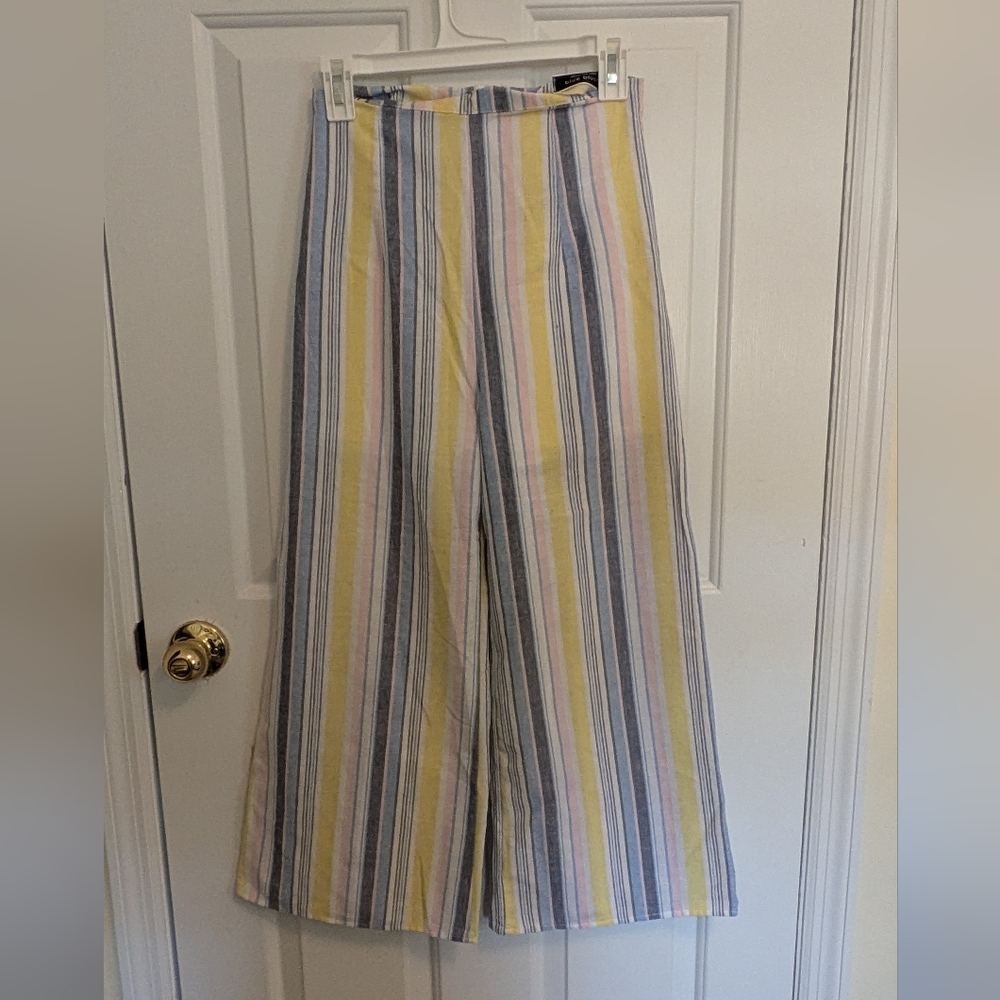 Blue Blush Striped Wide-Leg Pants in Yellow, Blue, White - Size Medium